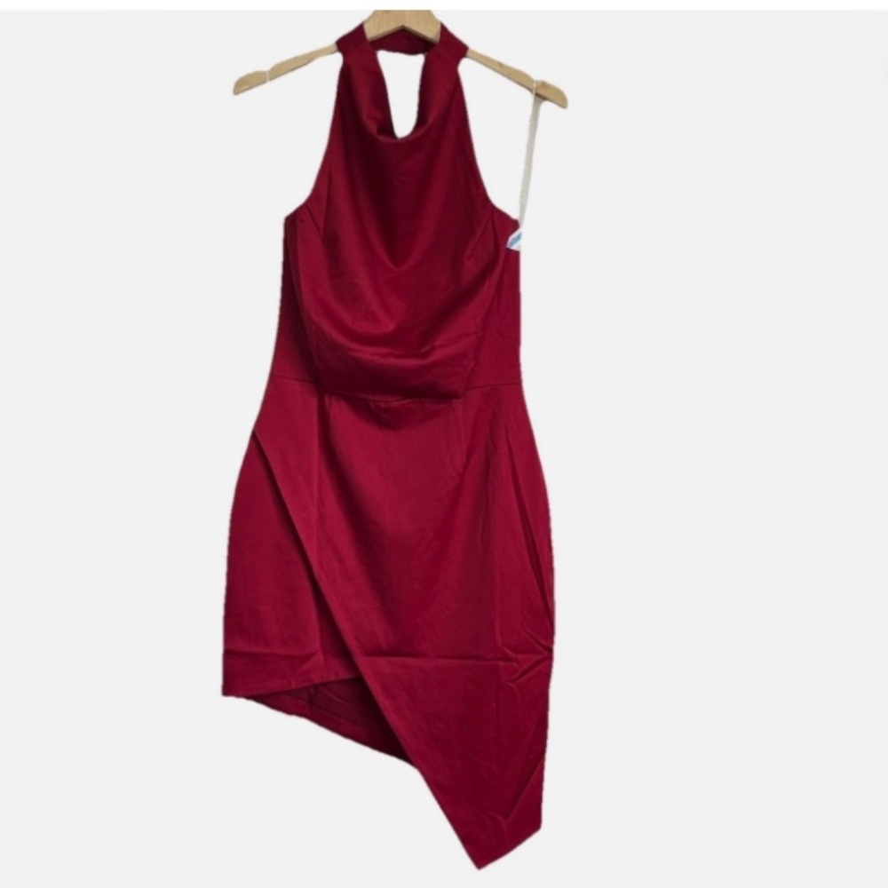 Elliatt Wine Red Asymmetrical Halter Dress